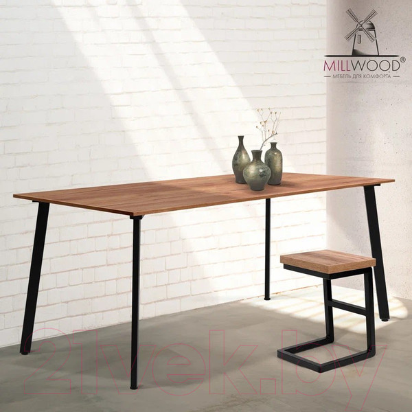 Изображение товара Обеденный стол Millwood Шанхай Л18 160x80 (дуб табачный Craft/металл черный)