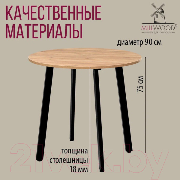 Изображение товара Обеденный стол Millwood Шанхай Л18 d90 (дуб золотой Craft/металл черный)