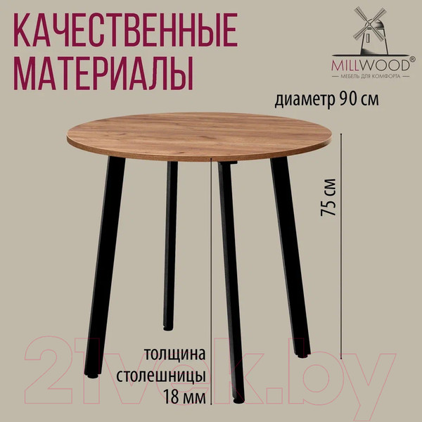 Изображение товара Обеденный стол Millwood Шанхай Л18 d90 (дуб табачный Craft/металл черный)