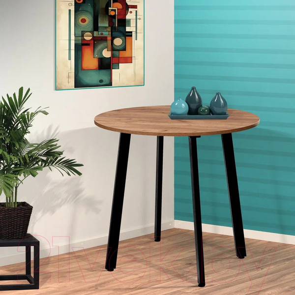 Изображение товара Обеденный стол Millwood Шанхай Л18 d90 (дуб табачный Craft/металл черный)