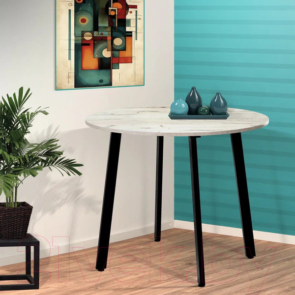 Изображение товара Обеденный стол Millwood Шанхай Л18 d100 (дуб белый Craft/металл черный)