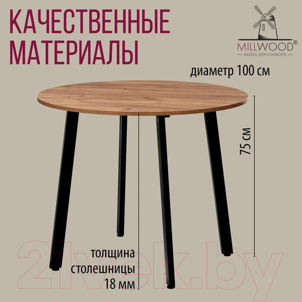 Изображение товара Обеденный стол Millwood Шанхай Л18 d100 (дуб табачный Craft/металл черный)