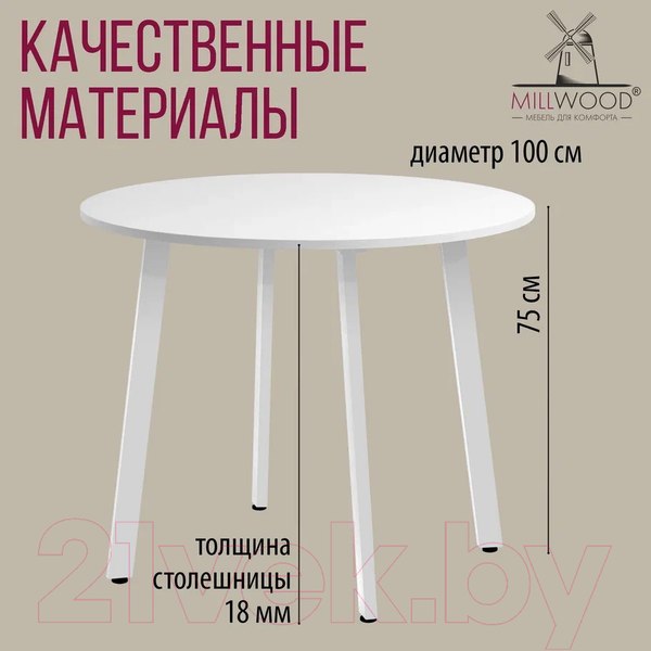 Изображение товара Обеденный стол Millwood Шанхай Л18 d100 (белый/металл белый)