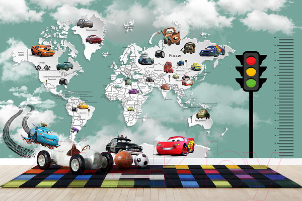 Изображение товара Фотообои листовые Citydecor Superhero Молния МакКвин карта мира с ростомером 5 (500x260)