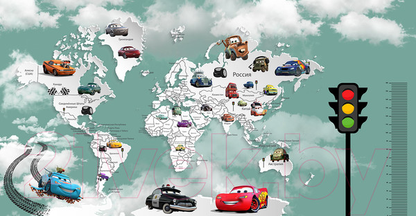 Изображение товара Фотообои листовые Citydecor Superhero Молния МакКвин карта мира с ростомером 5 (500x260)