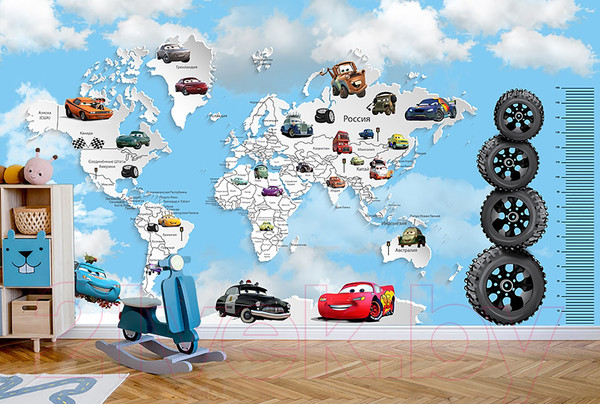 Изображение товара Фотообои листовые Citydecor Superhero Молния МакКвин карта мира с ростомером 6 (500x260)