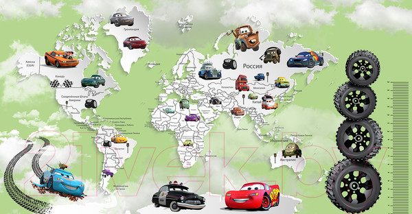 Изображение товара Фотообои листовые Citydecor Superhero Молния МакКвин карта мира с ростомером 7 (500x260)