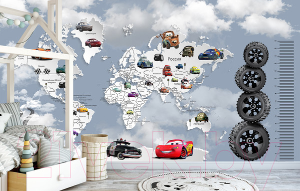 Изображение товара Фотообои листовые Citydecor Superhero Молния МакКвин карта мира с ростомером 8 (500x260)