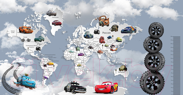 Изображение товара Фотообои листовые Citydecor Superhero Молния МакКвин карта мира с ростомером 8 (500x260)