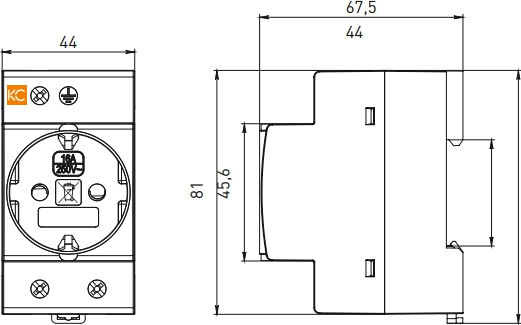Изображение товара Розетка на DIN-рейку КС РДЕ-47 (с заземлением)