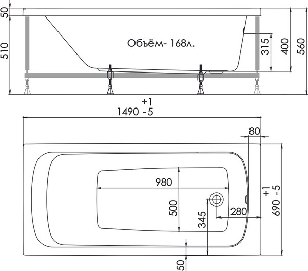 Изображение товара Ванна акриловая Triton Гамма 150x70
