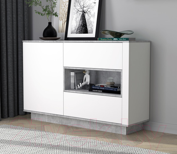 Изображение товара Тумба Интерлиния Quartz QZ-Т1Д2Ш (белый платинум/бетон)