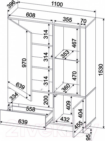 Изображение товара Шкаф Интерлиния Quartz QZ-ШК2 (белый платинум/бетон)
