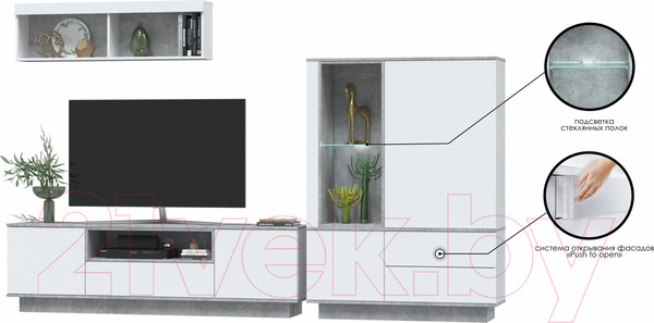 Изображение товара Горка Интерлиния Quartz-6 с подсветкой (белый платинум/бетон)