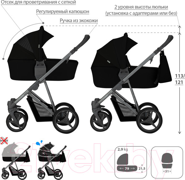 Изображение товара Детская универсальная коляска Bebetto Flavio 2 в 1 графитовая рама (10)