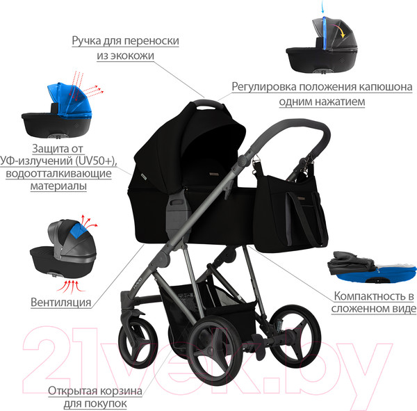 Изображение товара Детская универсальная коляска Bebetto Flavio 2 в 1 графитовая рама (10)