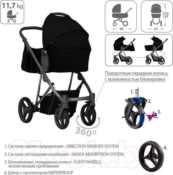 Изображение товара Детская универсальная коляска Bebetto Flavio 2 в 1 графитовая рама (10)