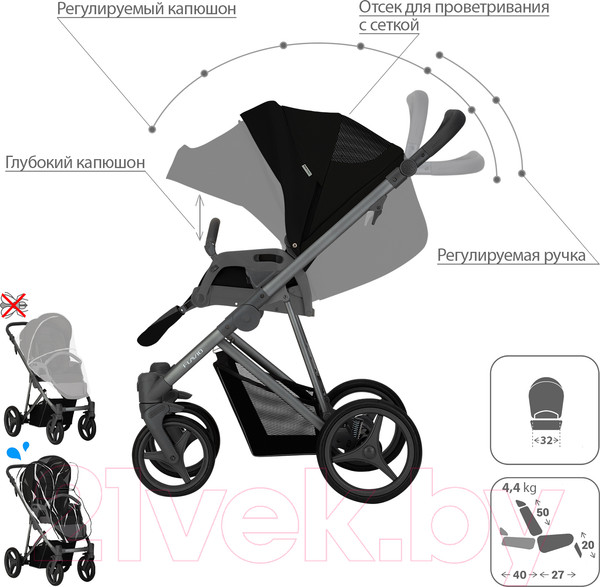 Изображение товара Детская универсальная коляска Bebetto Flavio 2 в 1 графитовая рама (10)
