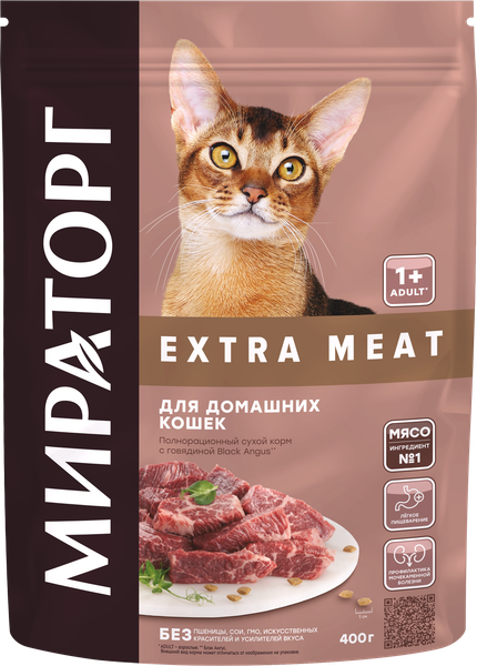 Изображение товара Сухой корм для кошек Мираторг Extra Meat для домашних кошек с говядиной / 1010024149 (400г)