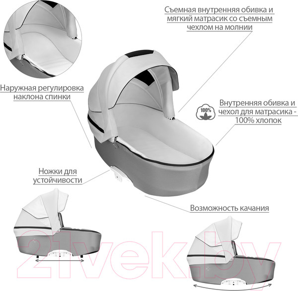 Изображение товара Детская универсальная коляска Bebetto Torino 2 в 1 белая рама (01)