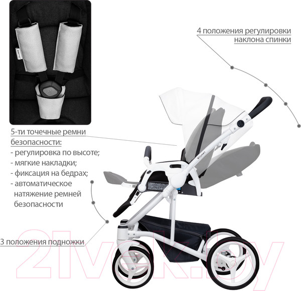 Изображение товара Детская универсальная коляска Bebetto Torino 2 в 1 белая рама (01)