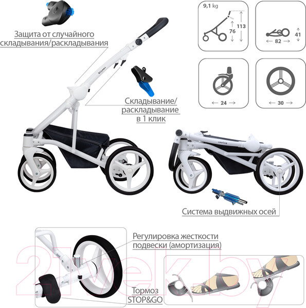 Изображение товара Детская универсальная коляска Bebetto Torino 2 в 1 белая рама (01)