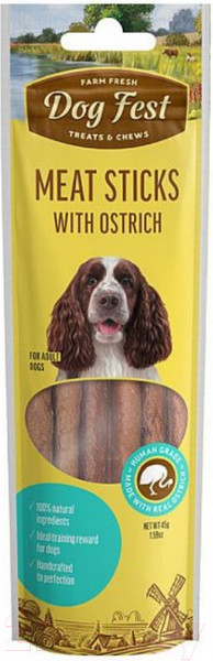 Изображение товара Лакомство для собак Dog Fest Мясные колбаски с мясом страуса (45г)