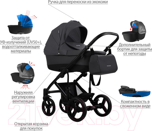 Изображение товара Детская универсальная коляска Bebetto Magnum Prima 2 в 1 черная рама (03)