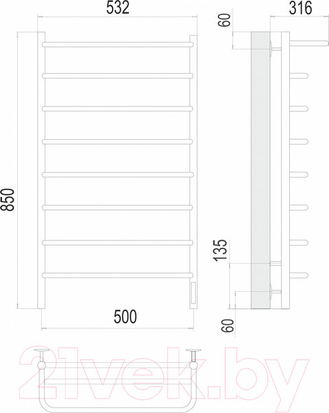 Изображение товара Полотенцесушитель электрический Terminus Полка П8 500x850