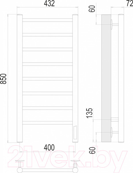 Изображение товара Полотенцесушитель электрический Terminus Аврора П8 400x850