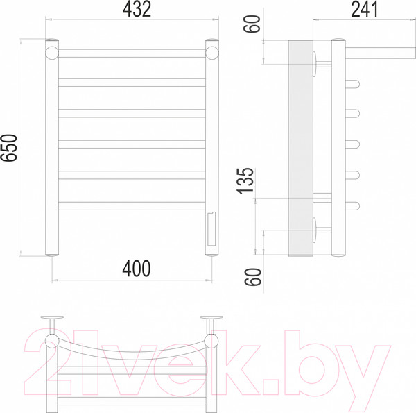 Изображение товара Полотенцесушитель электрический Terminus Классик П6 400x650 (с полкой)