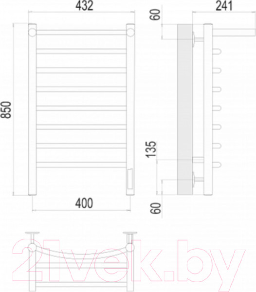 Изображение товара Полотенцесушитель электрический Terminus Классик П8 400x850 (с полкой)