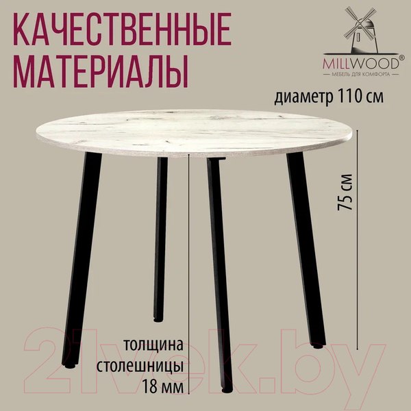 Изображение товара Обеденный стол Millwood Шанхай Л18 d110 (дуб белый Craft/металл черный)