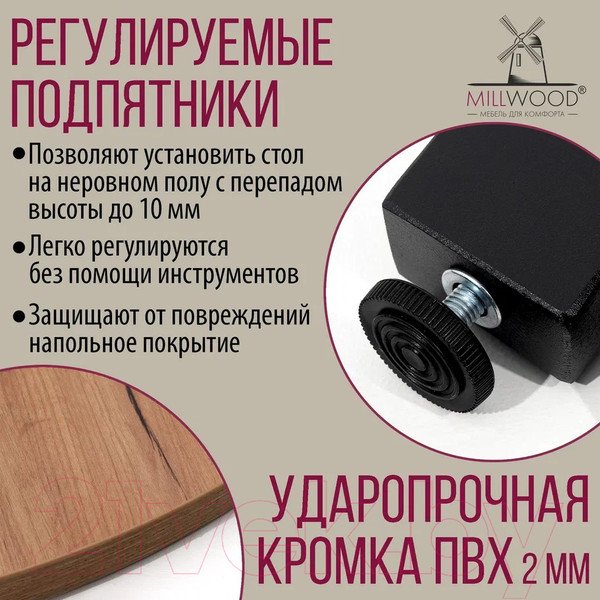 Изображение товара Обеденный стол Millwood Шанхай Л18 d110 (дуб табачный Craft/металл черный)