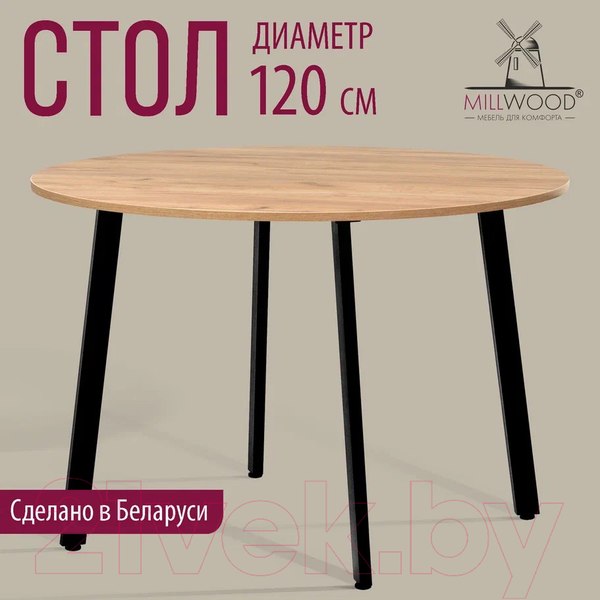 Изображение товара Обеденный стол Millwood Шанхай Л18 d120 (дуб золотой Craft/металл черный)