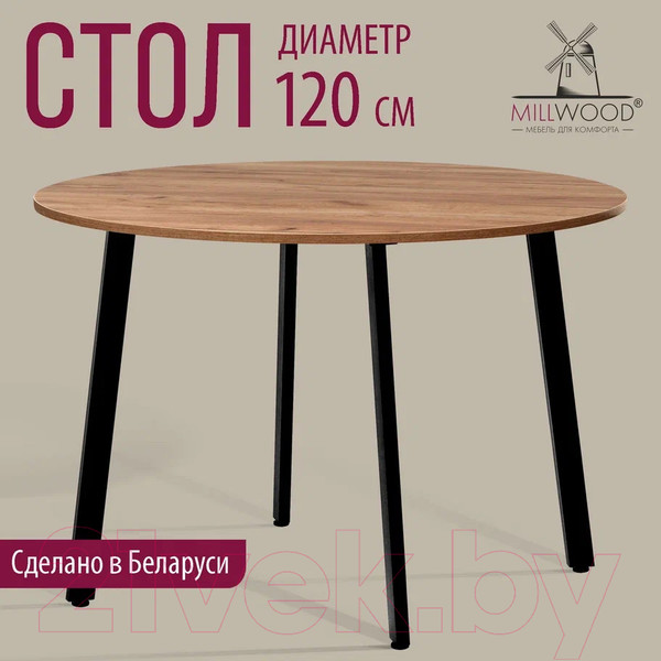 Изображение товара Обеденный стол Millwood Шанхай Л18 d120 (дуб табачный Craft/металл черный)