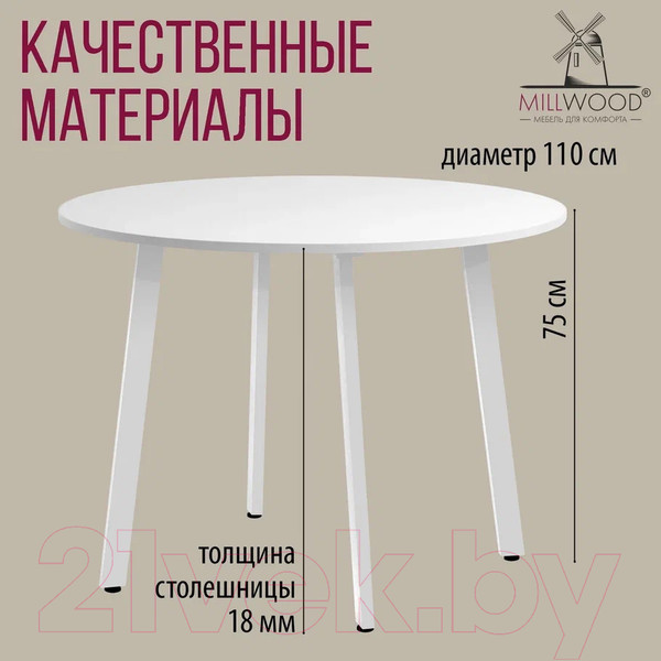 Изображение товара Обеденный стол Millwood Шанхай Л18 d110 (белый/металл белый)