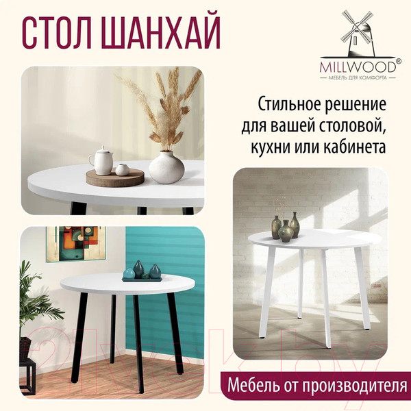 Изображение товара Обеденный стол Millwood Шанхай Л18 d110 (белый/металл белый)