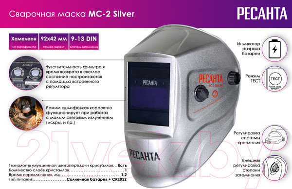 Изображение товара Сварочная маска Ресанта МС-2 Silver (65/116)