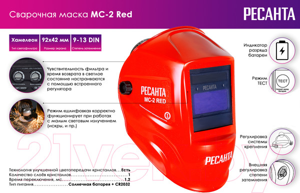 Изображение товара Сварочная маска Ресанта МС-2 Red (65/117)