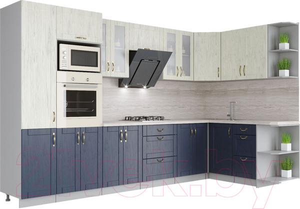 Изображение товара Кухонный гарнитур Интерлиния Мила Крафт 1.68x3.4 правая (дуб королевский/дуб снежный)