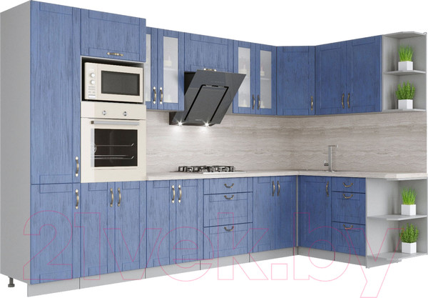 Изображение товара Кухонный гарнитур Интерлиния Мила Крафт 1.68x3.4 правая (дуб лазурный)