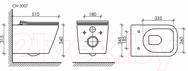 Изображение товара Унитаз подвесной Ceramica Nova Rimless CN3007 (с крепежом и сиденьем)