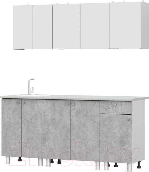 Изображение товара Кухонный гарнитур Mio Tesoro КГ-1 1800 (белый/белый/цемент светлый/антарес)