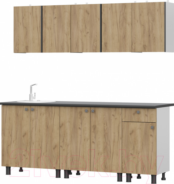 Изображение товара Кухонный гарнитур Mio Tesoro КГ-1 2000 (белый/дуб золотой/черный)