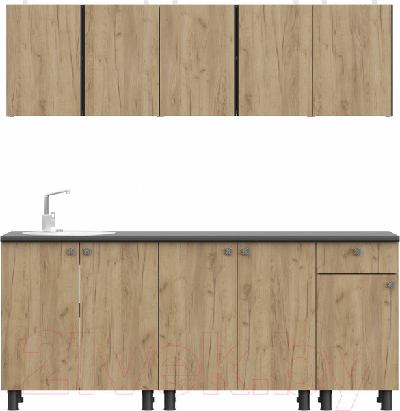 Изображение товара Кухонный гарнитур Mio Tesoro КГ-1 2000 (белый/дуб золотой/черный)