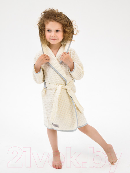 Изображение товара Халат детский Amarobaby Waffle с капюшоном / AB-OD22-WAF2502/33-98 (молочный, р. 98)