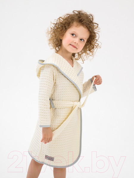 Изображение товара Халат детский Amarobaby Waffle с капюшоном / AB-OD22-WAF2502/33-98 (молочный, р. 98)