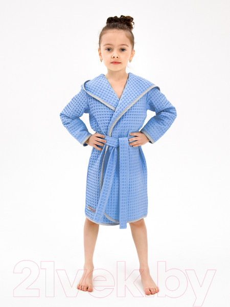 Изображение товара Халат детский Amarobaby Waffle с капюшоном / AB-OD22-WAF2502/19-110 (голубой, р. 110)