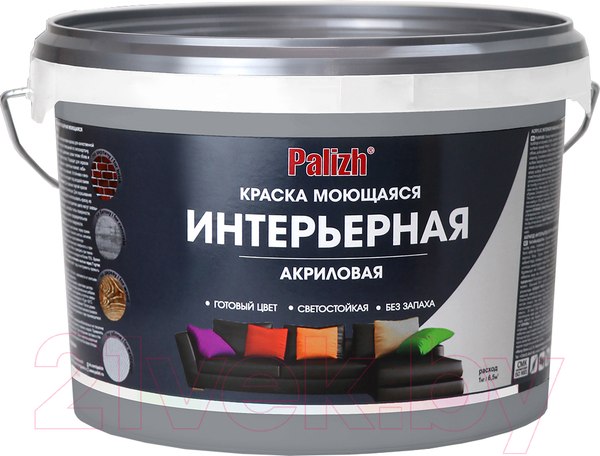 Изображение товара Краска Palizh Акриловая интерьерная моющаяся (3.7кг, кварц)